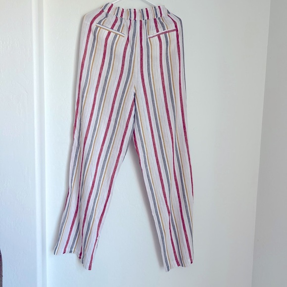 Chelsea and Theodore Linen Blend Draw String Stripped Pants - Picture 2 of 6